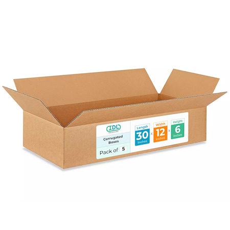 30L X 12W X 6H Corrugated Boxes For Shipping Or Moving, Heavy Duty, 5PK